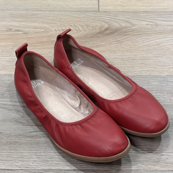 Eileen Fisher Ballet Flats Women’s 7 Notion Cranberry Red Leather Chic Preppy - Picture 2 of 9